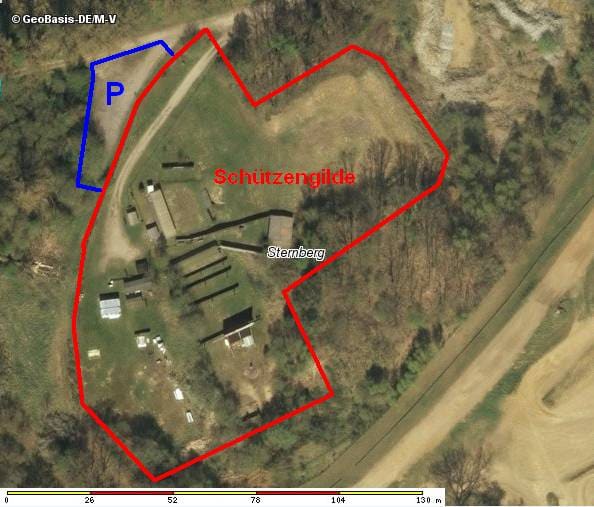 Kartenausschnitt: Waldweg, Parkplatz und Schießplatz